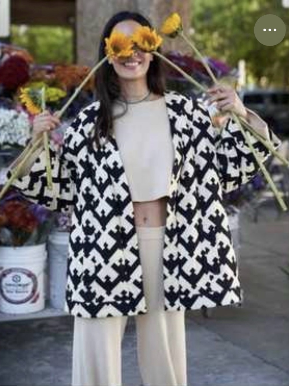 NWOT Future Collective Jenny K Lopez linen blend button up top black and white